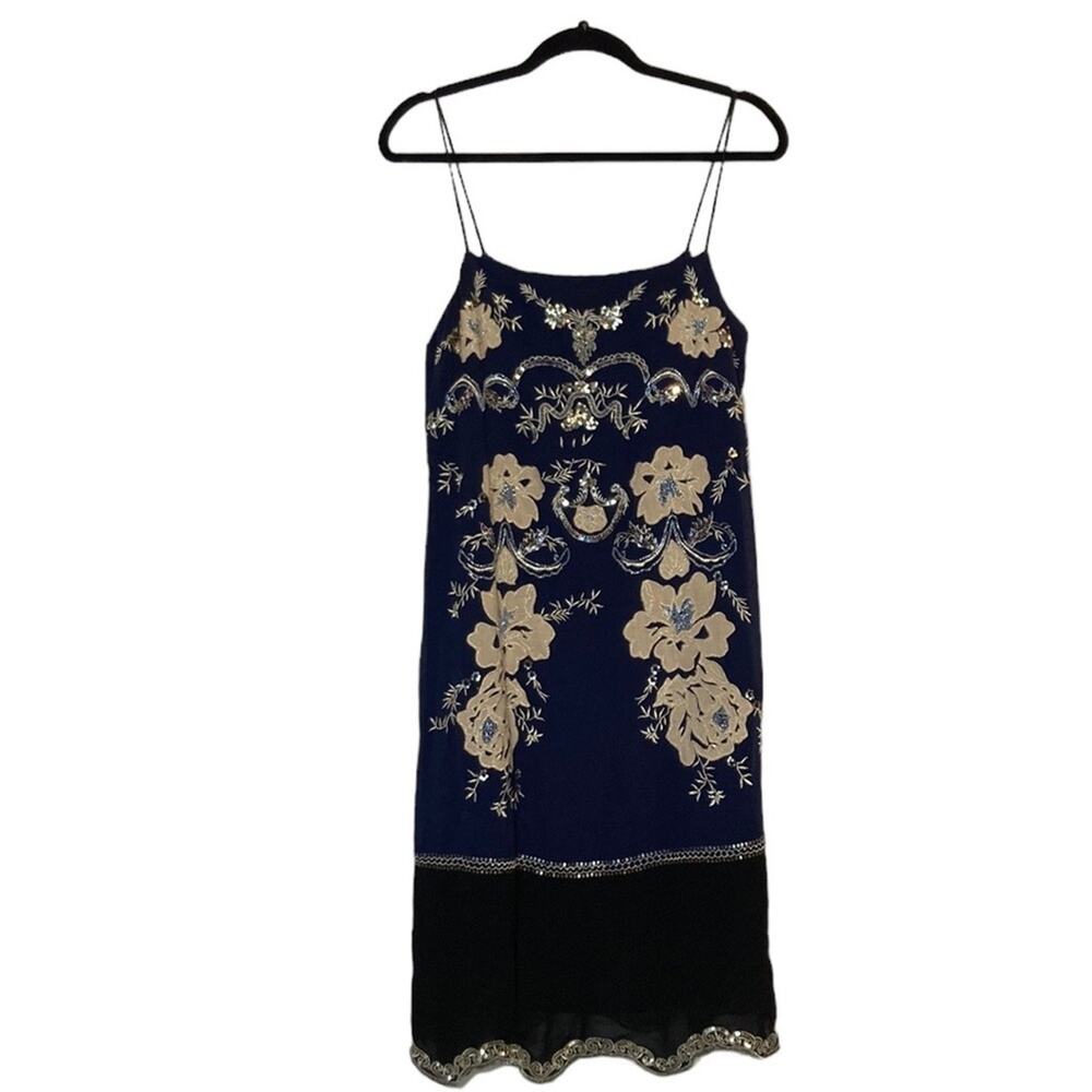 By Anthropologie Allaire Embroidered Floral Sequin Slip Dress Size S